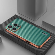 For iPhone 16 Pro AZNS Electroplated Edge Carbon Fiber Texture Phone Case(Green)