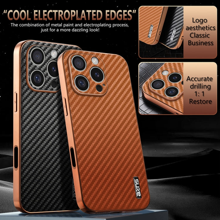 For iPhone 16 Pro AZNS Electroplated Edge Carbon Fiber Texture Phone Case(Green)