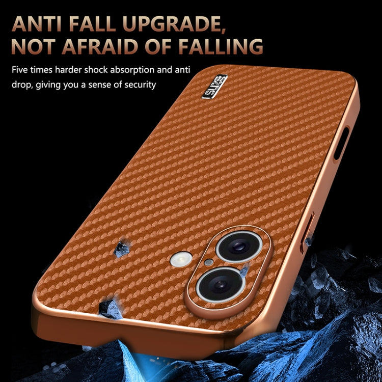 For iPhone 16 Plus AZNS Electroplated Edge Carbon Fiber Texture Phone Case(Blue)