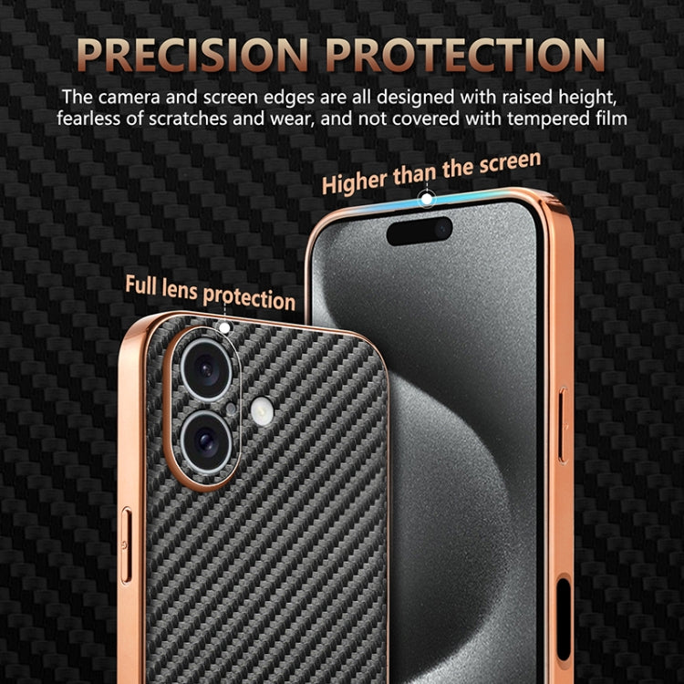 For iPhone 16 Plus AZNS Electroplated Edge Carbon Fiber Texture Phone Case(Blue)