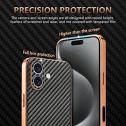 For iPhone 16 Plus AZNS Electroplated Edge Carbon Fiber Texture Phone Case(Blue)