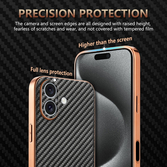 For iPhone 16 Plus AZNS Electroplated Edge Carbon Fiber Texture Phone Case(Blue)