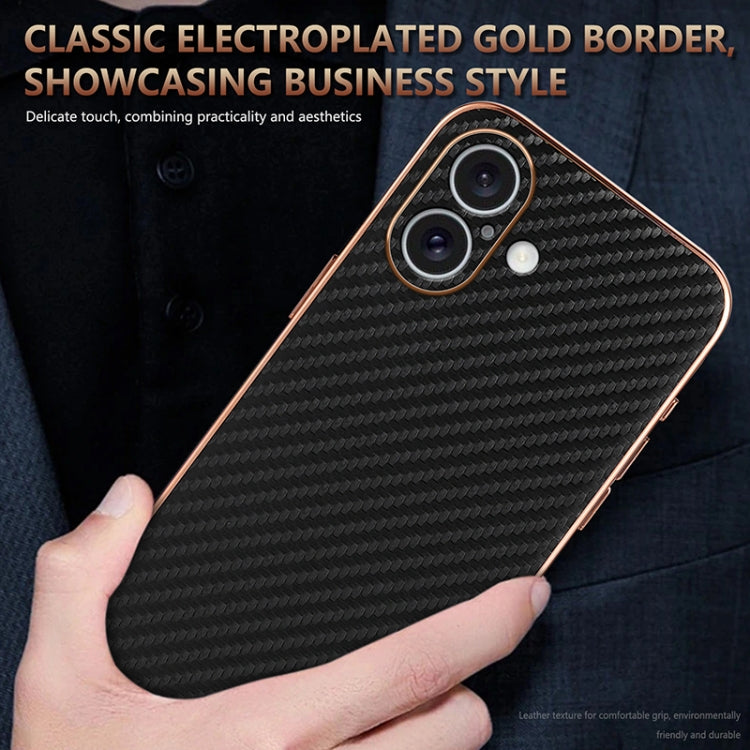 For iPhone 16 Plus AZNS Electroplated Edge Carbon Fiber Texture Phone Case(Blue)