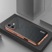 For iPhone 16 AZNS Electroplated Edge Carbon Fiber Texture Phone Case(Black)