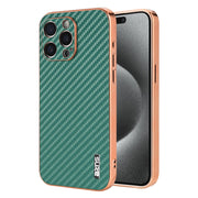 For iPhone 15 Pro Max AZNS Electroplated Edge Carbon Fiber Texture Phone Case(Green)