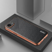 For iPhone 16e AZNS Electroplated Edge Carbon Fiber Texture Phone Case(Black)