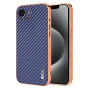 For iPhone 16e AZNS Electroplated Edge Carbon Fiber Texture Phone Case(Blue)