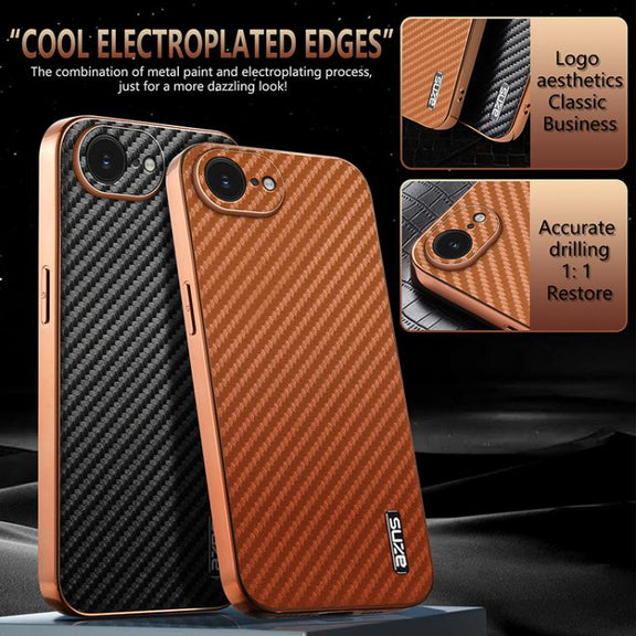 For iPhone 16e AZNS Electroplated Edge Carbon Fiber Texture Phone Case(Blue)