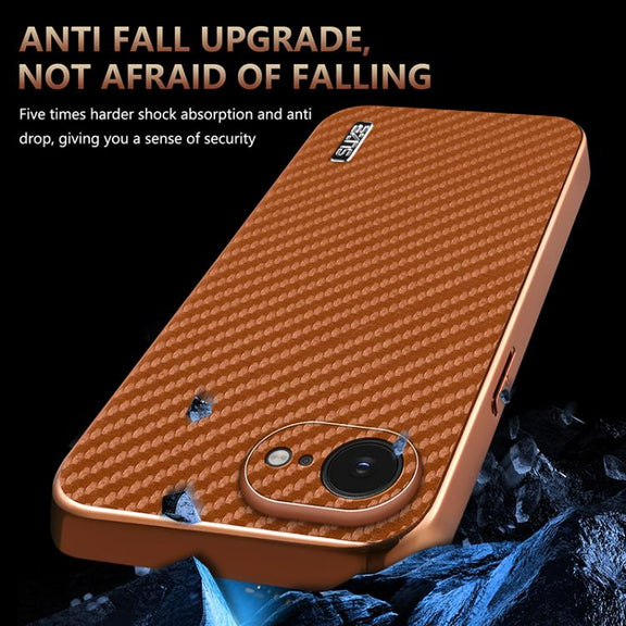 For iPhone 16e AZNS Electroplated Edge Carbon Fiber Texture Phone Case(Blue)