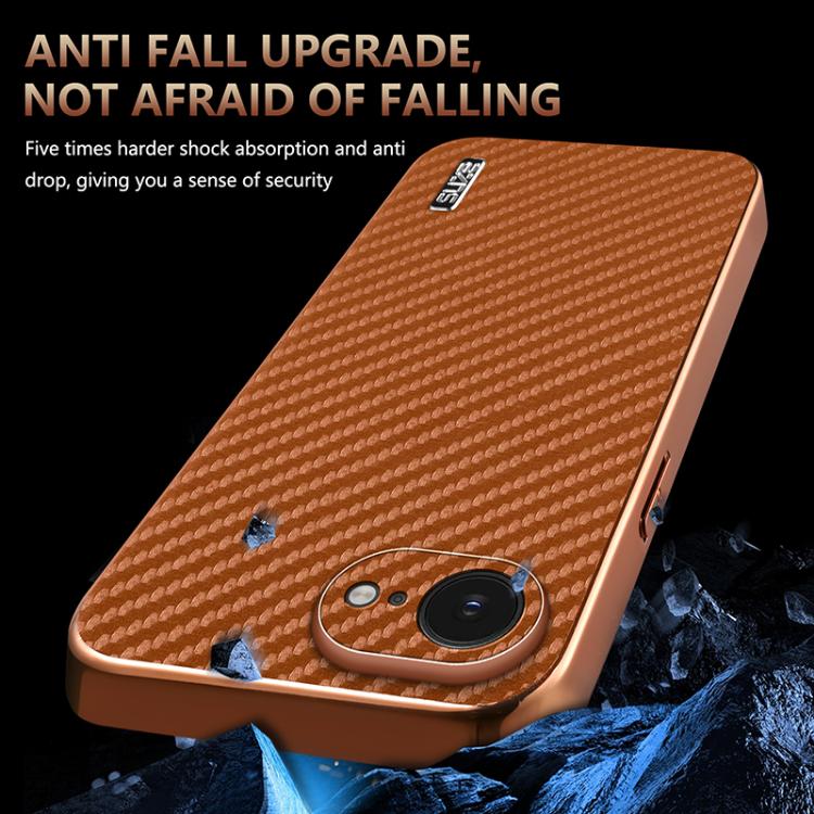 For iPhone 16e AZNS Electroplated Edge Carbon Fiber Texture Phone Case(Blue)
