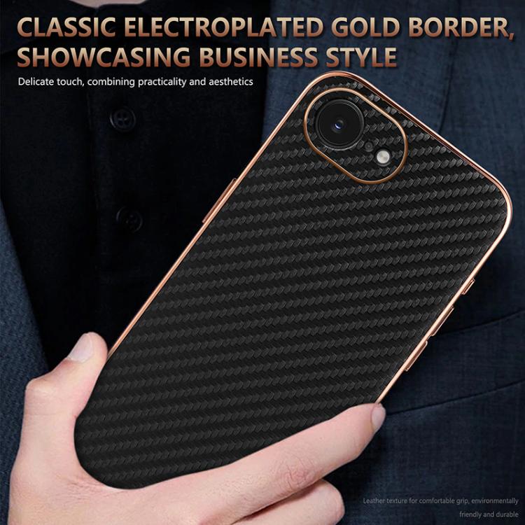 For iPhone 16e AZNS Electroplated Edge Carbon Fiber Texture Phone Case(Blue)