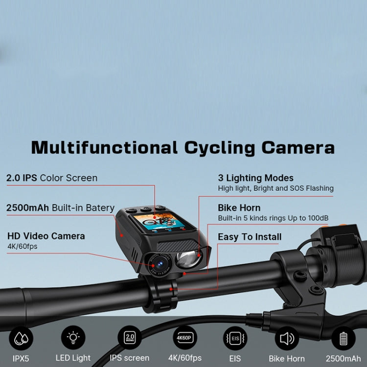 C3 Pro 2 inch IPS Color Screen IPX5 Water-resistant Video Recording Lighting Cycling Camera(Black)