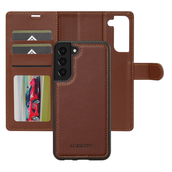 For Samsung Galaxy S22+ 5G LC.IMEEKE L2 Series Detachable Magsafe PU Phone Case with Lanyard(Brown)