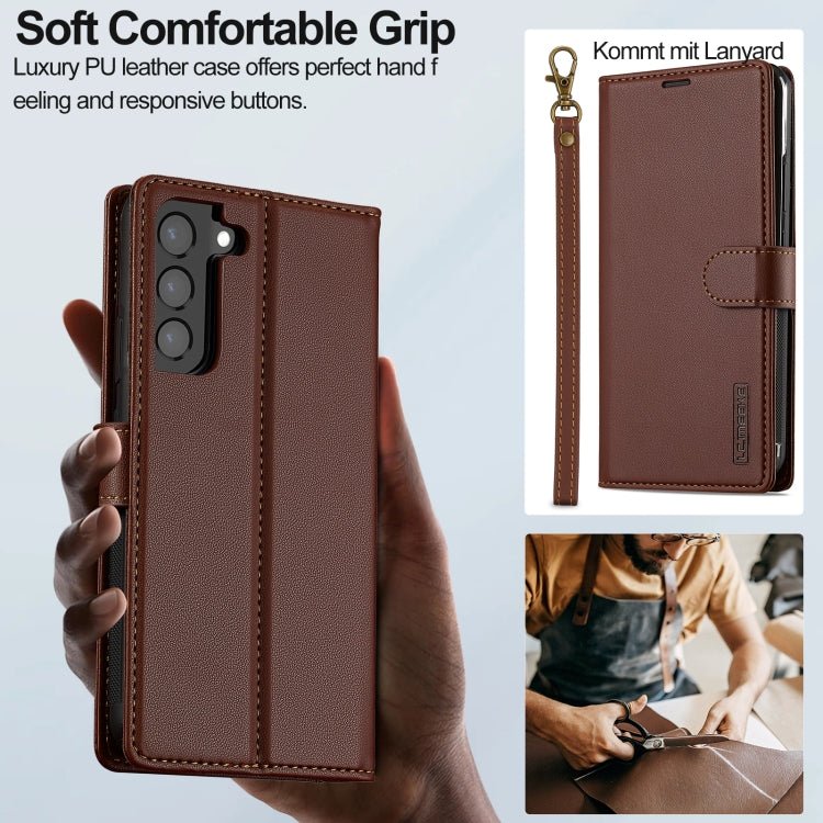 For Samsung Galaxy S22+ 5G LC.IMEEKE L2 Series Detachable Magsafe PU Phone Case with Lanyard(Brown)