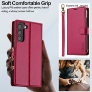 For Samsung Galaxy S22+ 5G LC.IMEEKE L2 Series Detachable Magsafe PU Phone Case with Lanyard(Red)