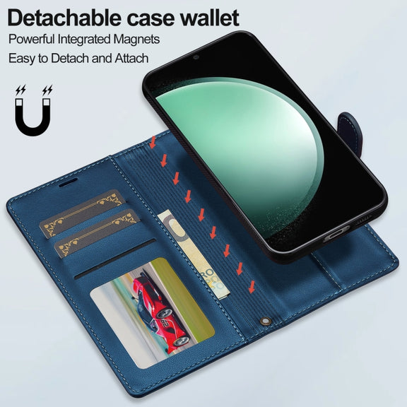 For Samsung Galaxy S23 FE 5G LC.IMEEKE L2 Series Detachable Magsafe PU Phone Case with Lanyard(Blue)