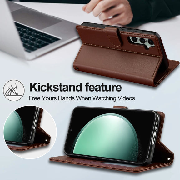 For Samsung Galaxy S24 5G LC.IMEEKE L2 Series Detachable Magsafe PU Phone Case with Lanyard(Brown)
