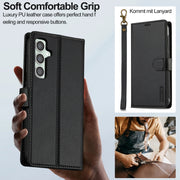For Samsung Galaxy S24+ 5G LC.IMEEKE L2 Series Detachable Magsafe PU Phone Case with Lanyard(Black)