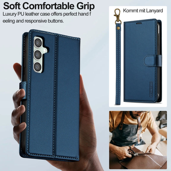 For Samsung Galaxy S24+ 5G LC.IMEEKE L2 Series Detachable Magsafe PU Phone Case with Lanyard(Blue)