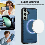 For Samsung Galaxy S24+ 5G LC.IMEEKE L2 Series Detachable Magsafe PU Phone Case with Lanyard(Blue)