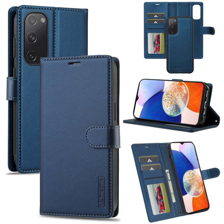 For Samsung Galaxy S20 FE 5G LC.IMEEKE L2 Series Detachable Magsafe PU Phone Case with Lanyard(Blue)