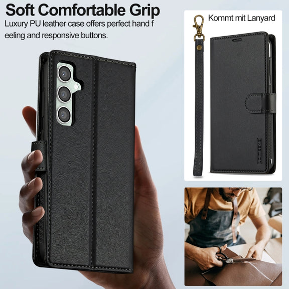 For Samsung Galaxy A55 5G LC.IMEEKE L2 Series Detachable Magsafe PU Phone Case with Lanyard(Black)