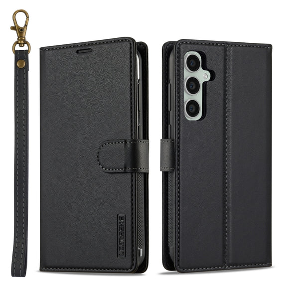 For Samsung Galaxy A55 5G LC.IMEEKE L2 Series Detachable Magsafe PU Phone Case with Lanyard(Black)
