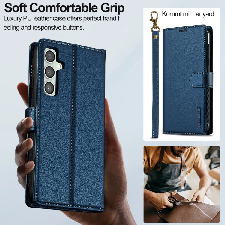 For Samsung Galaxy A55 5G LC.IMEEKE L2 Series Detachable Magsafe PU Phone Case with Lanyard(Blue)