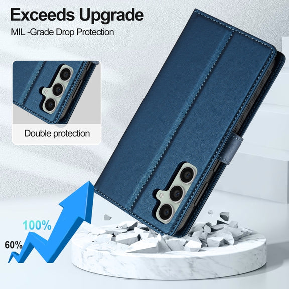For Samsung Galaxy A55 5G LC.IMEEKE L2 Series Detachable Magsafe PU Phone Case with Lanyard(Blue)