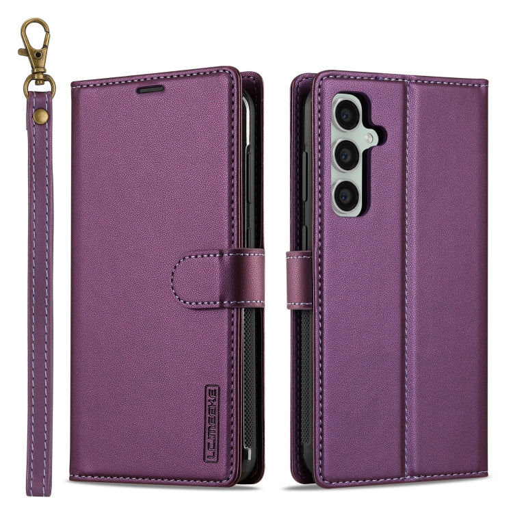 For Samsung Galaxy A55 5G LC.IMEEKE L2 Series Detachable Magsafe PU Phone Case with Lanyard(Purple)