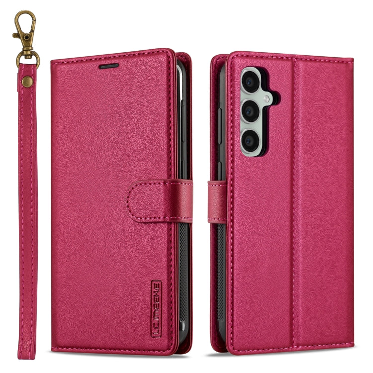 For Samsung Galaxy A55 5G LC.IMEEKE L2 Series Detachable Magsafe PU Phone Case with Lanyard(Red)