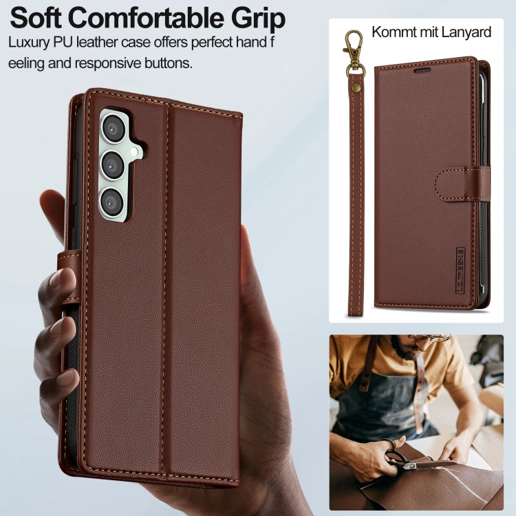 For Samsung Galaxy A35 5G LC.IMEEKE L2 Series Detachable Magsafe PU Phone Case with Lanyard(Brown)