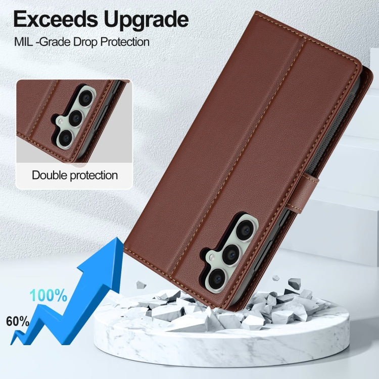 For Samsung Galaxy A35 5G LC.IMEEKE L2 Series Detachable Magsafe PU Phone Case with Lanyard(Brown)