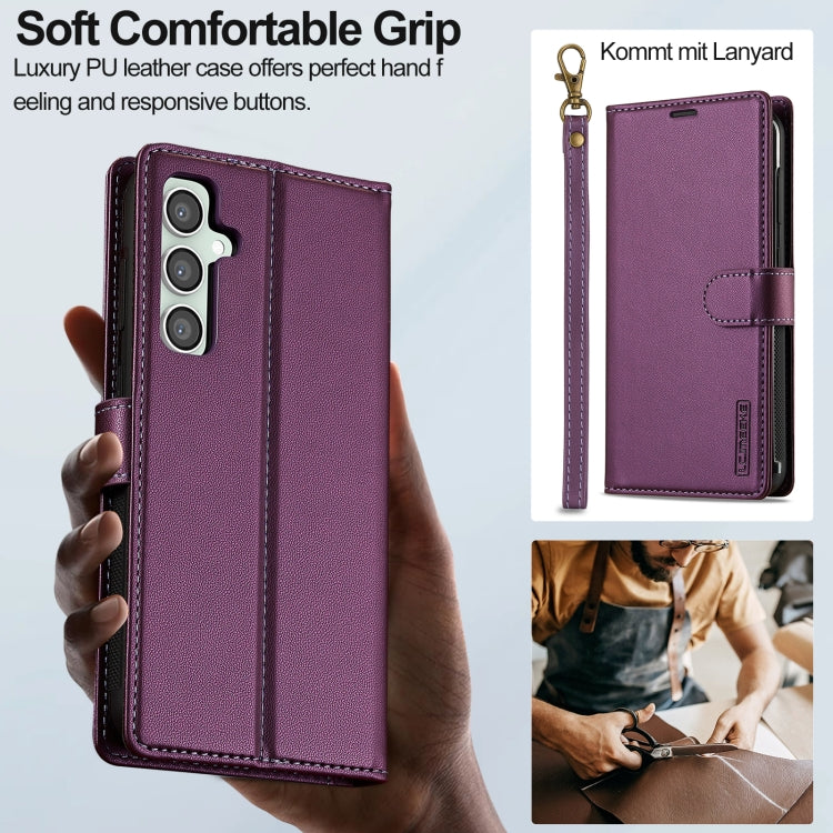 For Samsung Galaxy A35 5G LC.IMEEKE L2 Series Detachable Magsafe PU Phone Case with Lanyard(Purple)