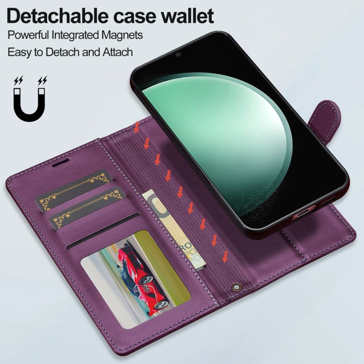 For Samsung Galaxy A35 5G LC.IMEEKE L2 Series Detachable Magsafe PU Phone Case with Lanyard(Purple)