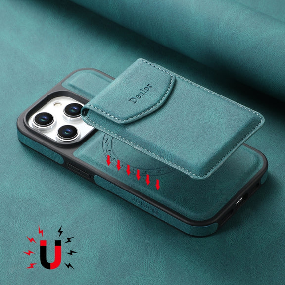 For iPhone 16 Pro Max Denior D19 Skin Feel MagSafe Detachable Card Slot Phone Case(Blue)