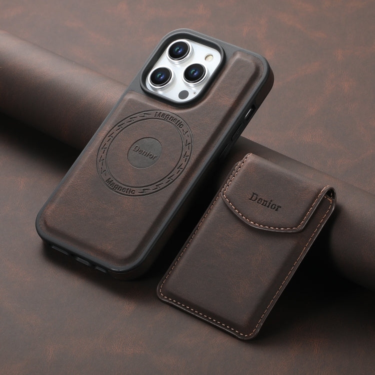 For iPhone 16 Pro Max Denior D19 Skin Feel MagSafe Detachable Card Slot Phone Case(Brown)
