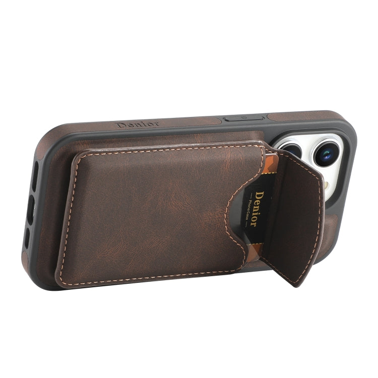 For iPhone 16 Pro Max Denior D19 Skin Feel MagSafe Detachable Card Slot Phone Case(Brown)