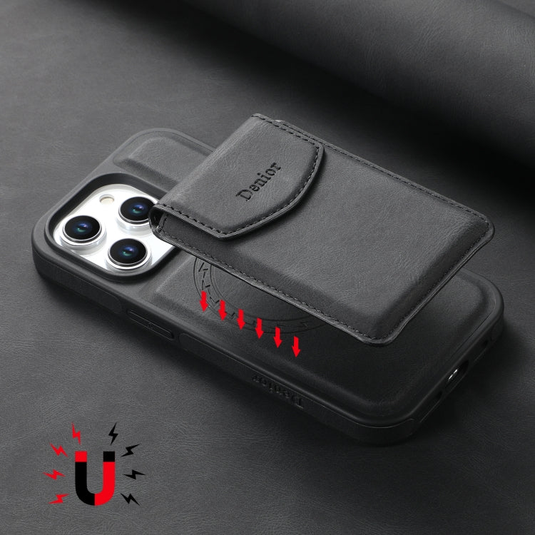 For iPhone 16 Pro Denior D19 Skin Feel MagSafe Detachable Card Slot Phone Case(Black)