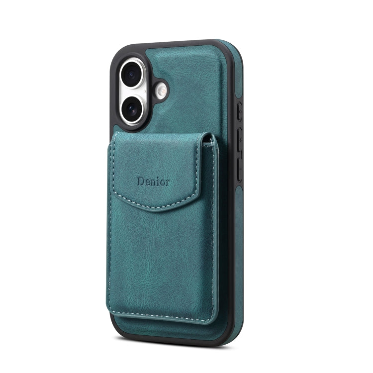 For iPhone 16 Plus Denior D19 Skin Feel MagSafe Detachable Card Slot Phone Case(Blue)