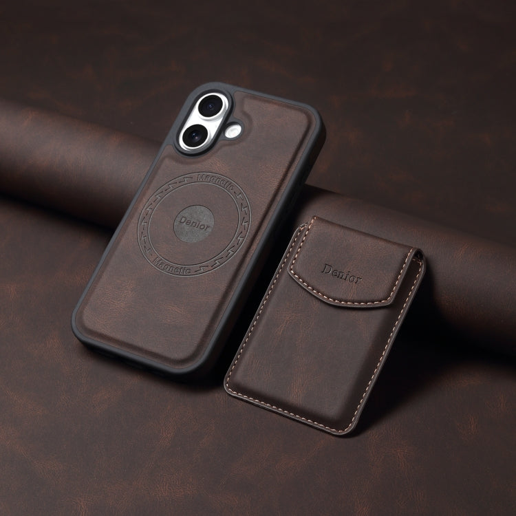 For iPhone 16 Plus Denior D19 Skin Feel MagSafe Detachable Card Slot Phone Case(Brown)