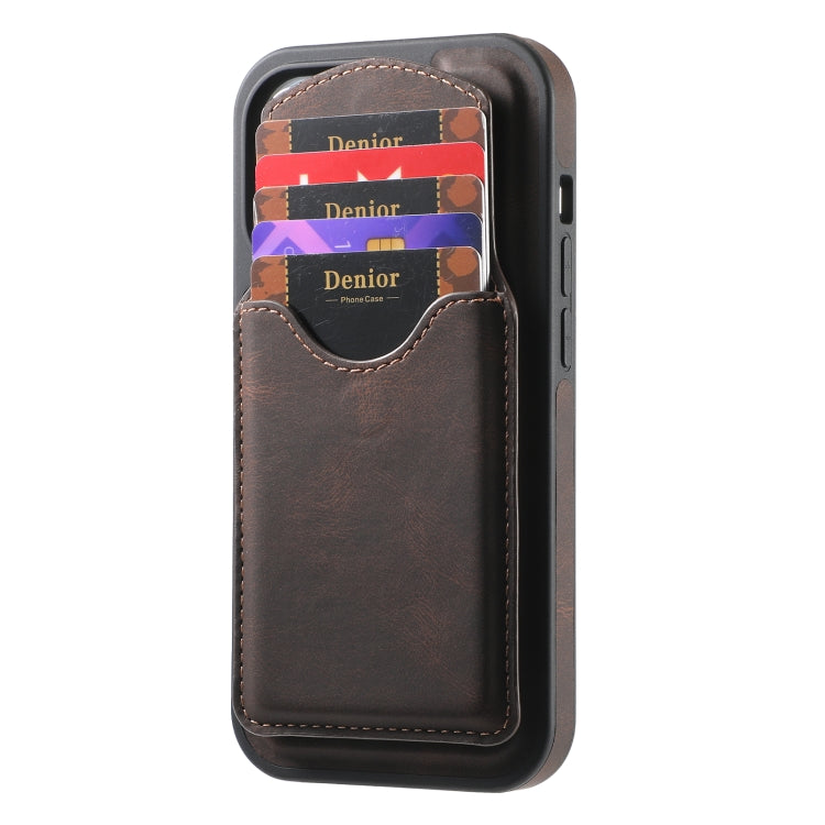 For iPhone 16 Plus Denior D19 Skin Feel MagSafe Detachable Card Slot Phone Case(Brown)