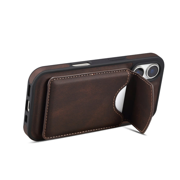 For iPhone 16 Plus Denior D19 Skin Feel MagSafe Detachable Card Slot Phone Case(Brown)