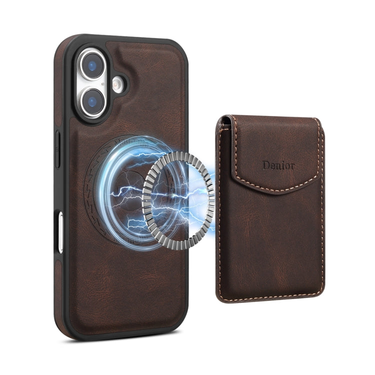 For iPhone 16 Plus Denior D19 Skin Feel MagSafe Detachable Card Slot Phone Case(Brown)