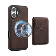 For iPhone 16 Plus Denior D19 Skin Feel MagSafe Detachable Card Slot Phone Case(Brown)