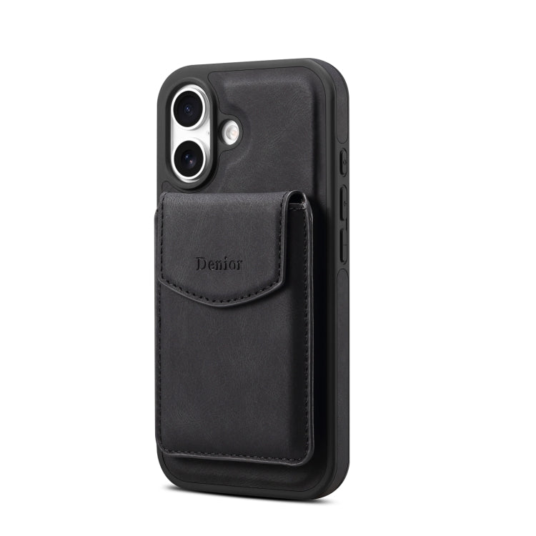 For iPhone 16 Plus Denior D19 Skin Feel MagSafe Detachable Card Slot Phone Case(Black)