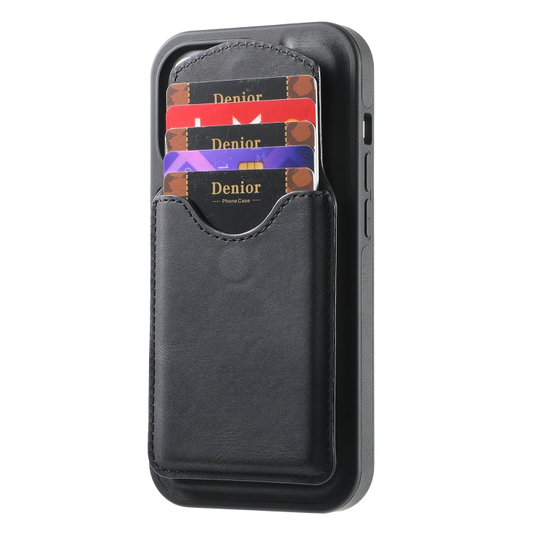 For iPhone 16 Plus Denior D19 Skin Feel MagSafe Detachable Card Slot Phone Case(Black)