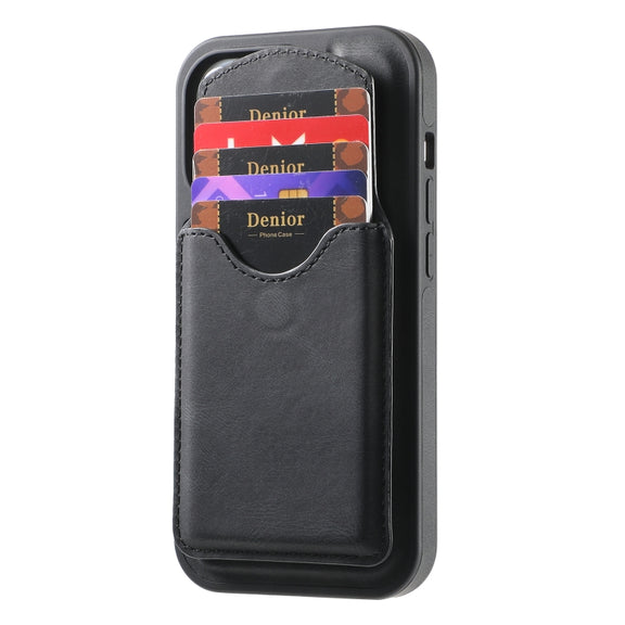 For iPhone 16 Plus Denior D19 Skin Feel MagSafe Detachable Card Slot Phone Case(Black)