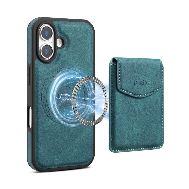 For iPhone 16 Denior D19 Skin Feel MagSafe Detachable Card Slot Phone Case(Blue)