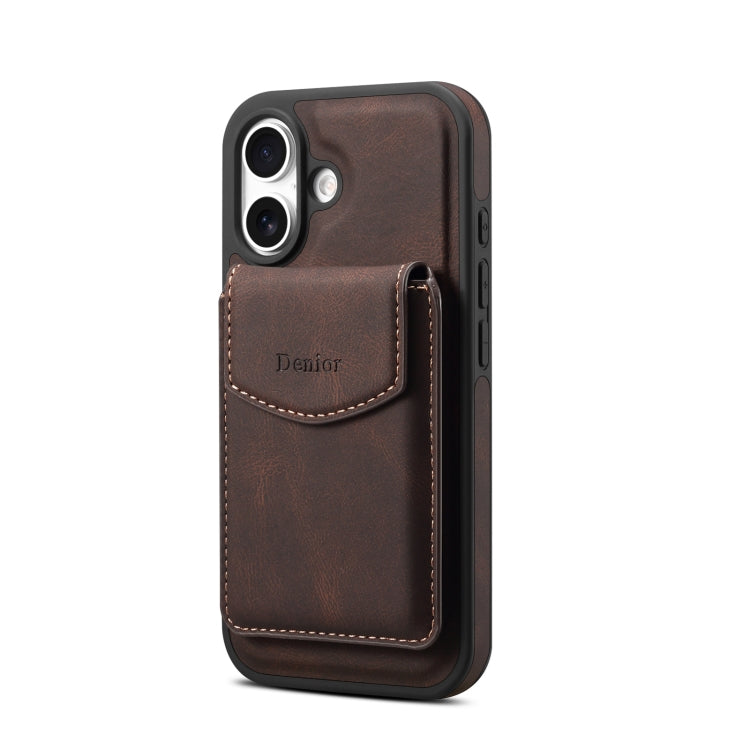 For iPhone 16 Denior D19 Skin Feel MagSafe Detachable Card Slot Phone Case(Brown)